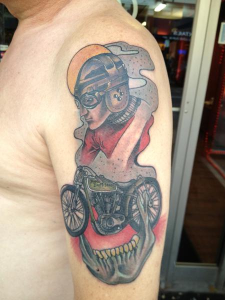 Gary Dunn - dream rider with jaw bone color tattoo, Gary Dunn Art Junkies Tattoo